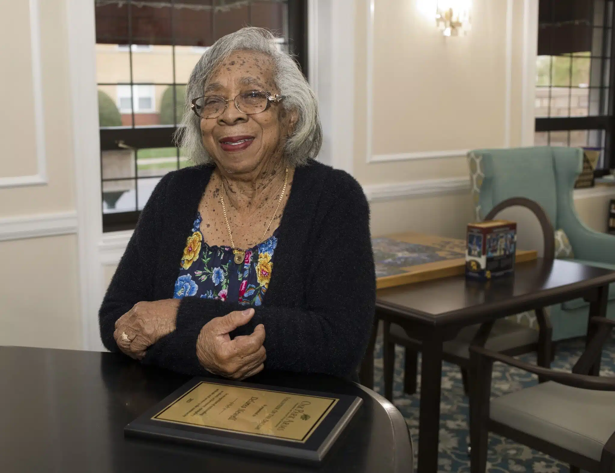 Delores Newell was awarded Volunteer of the Decade at the Oak Park Arms. 