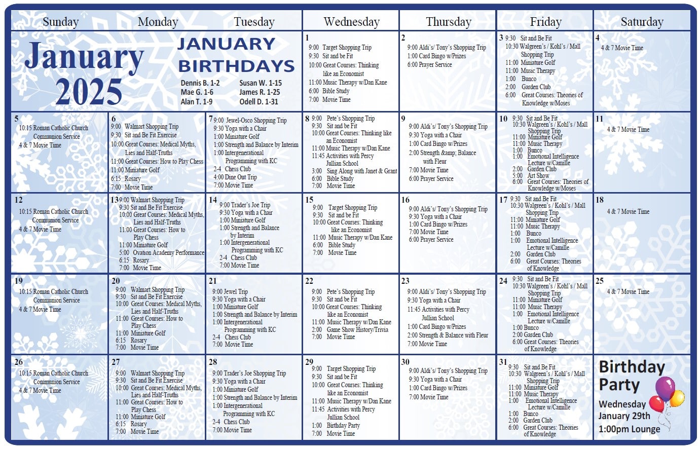 January Calendar of Events